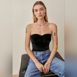 NWOT Reformation Black Velvet Fabien Bodysuit
